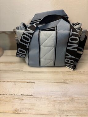 Zara Light Blue Quilted Crossbody with Branded Black Strap